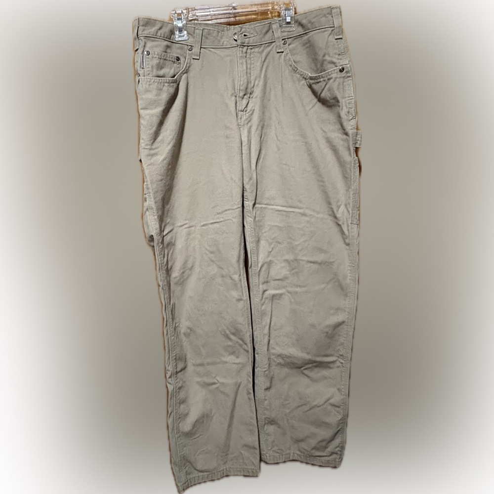 Women’s tan Carhartt canvas relaxed fit work pants size 12